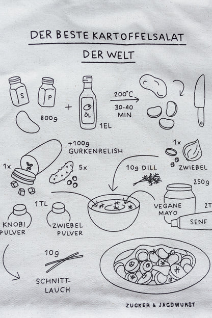 Detailaufnahme vom Jutebeutel “Der beste Kartoffelsalat der Welt”