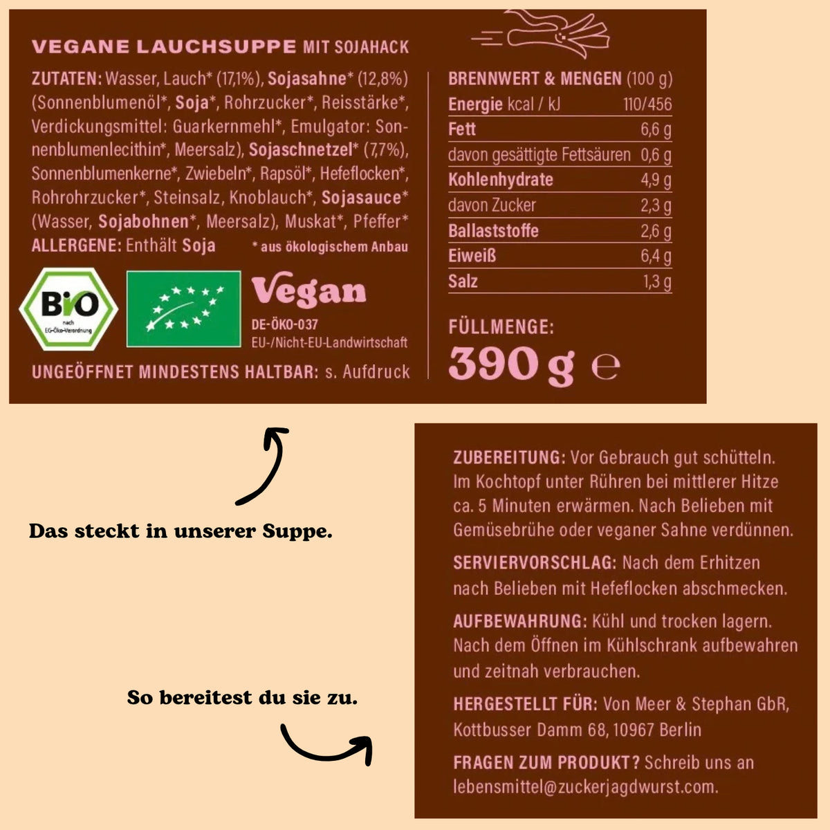 Vegane Lauchsuppe mit Sojahack (Bio)