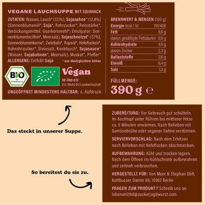 Vegane Lauchsuppe mit Sojahack (Bio)