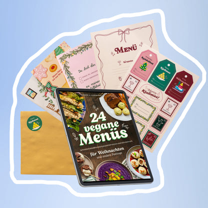Bundle: 24 vegane Weihnachtsmenüs (Digitales Kochbuch) + Weihnachtspost